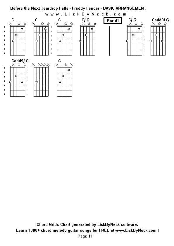 Chord Grids Chart of chord melody fingerstyle guitar song-Before the Next Teardrop Falls - Freddy Fender - BASIC ARRANGEMENT,generated by LickByNeck software.